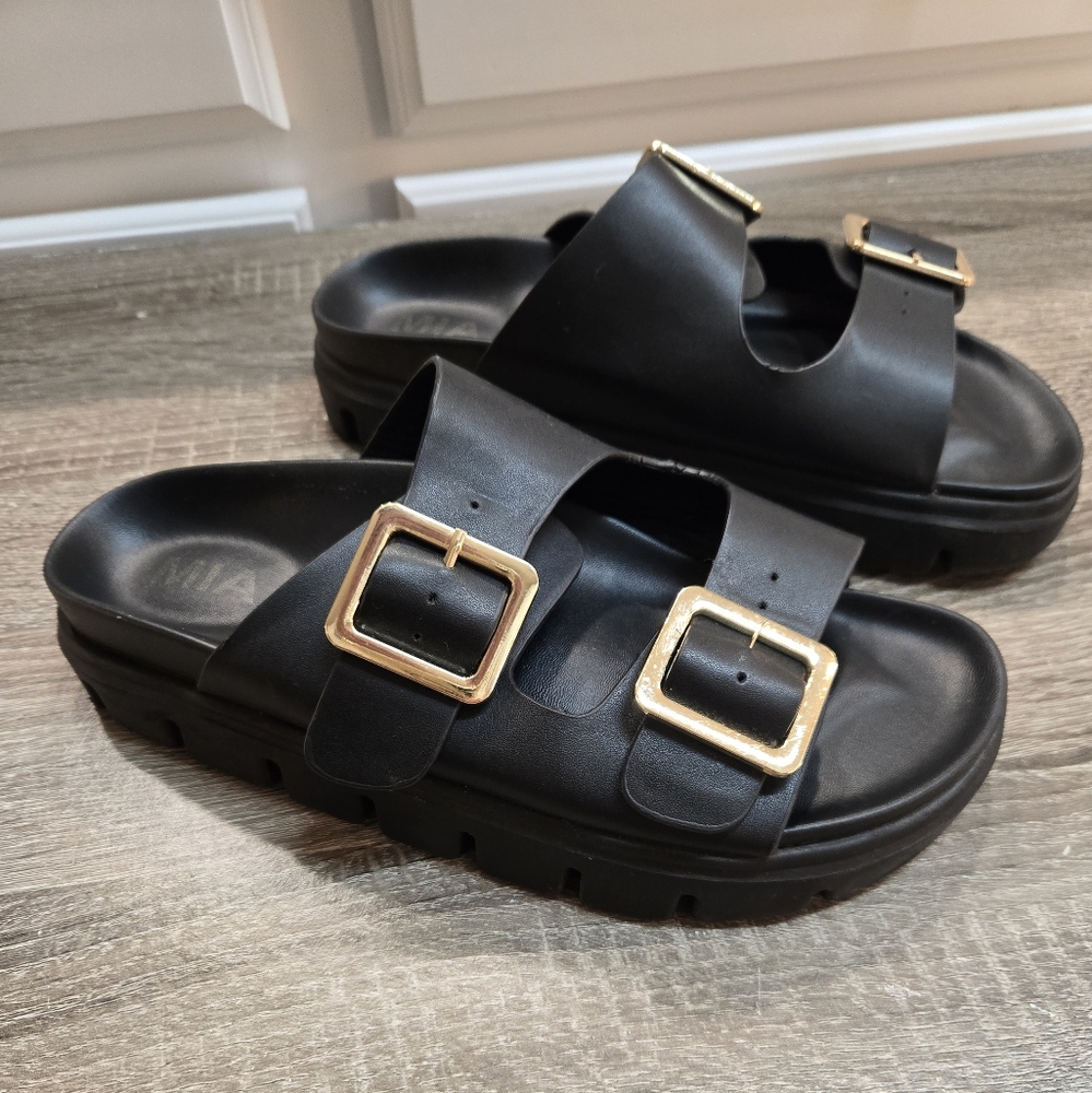 MIA Black Sandals with Gold Buckles - Picture 2 of 10